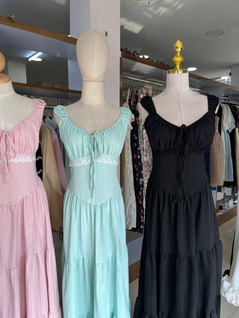 Spring Ruched Tie Neckline Sleeveless Long Sundresses